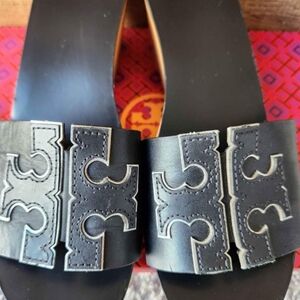 Tory Burch Black Wedge Slide Sandals Size 9 Womens Shoes